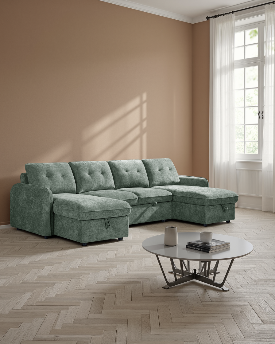 Liverpool Sofabed Green U Shape Corner