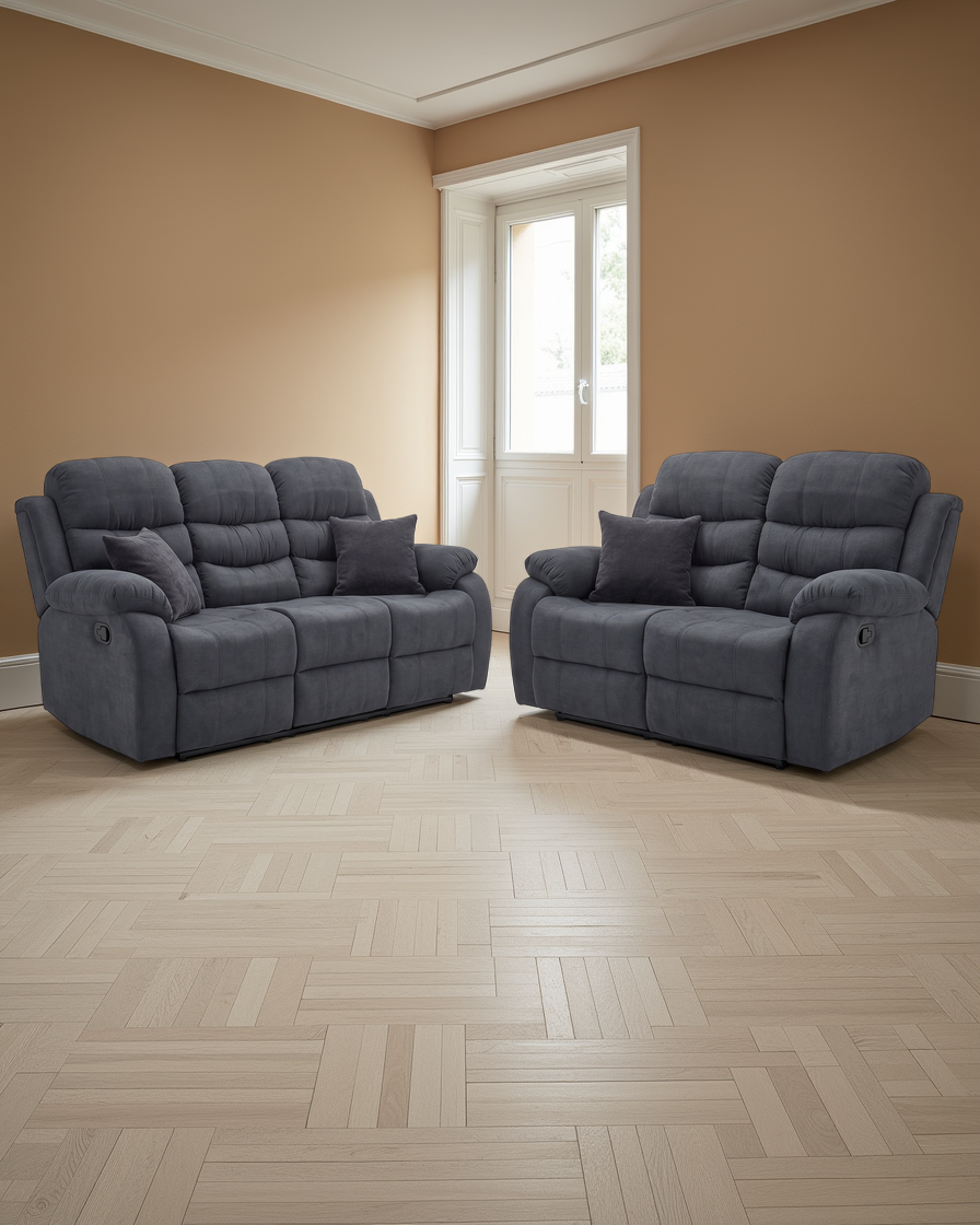 Geneva Manual Recliner Sofa Black 3+2 Seater