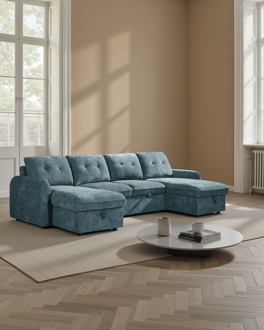 Liverpool Sofabed Blue U Shape Corner