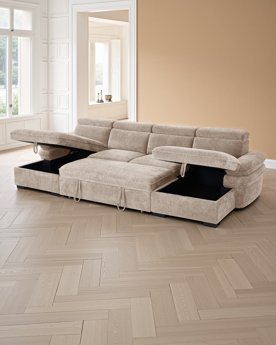 Valencia Sofabed Beige U Shape Corner