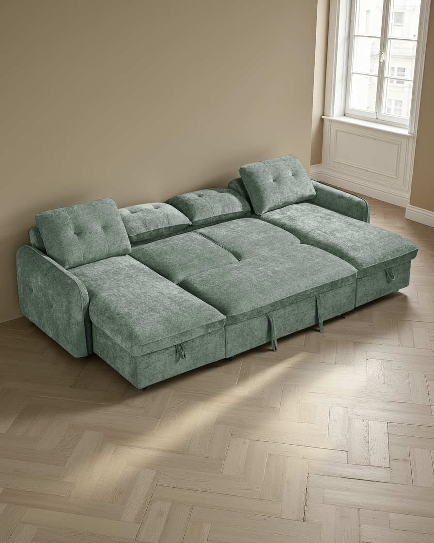 Liverpool Sofabed Green U Shape Corner