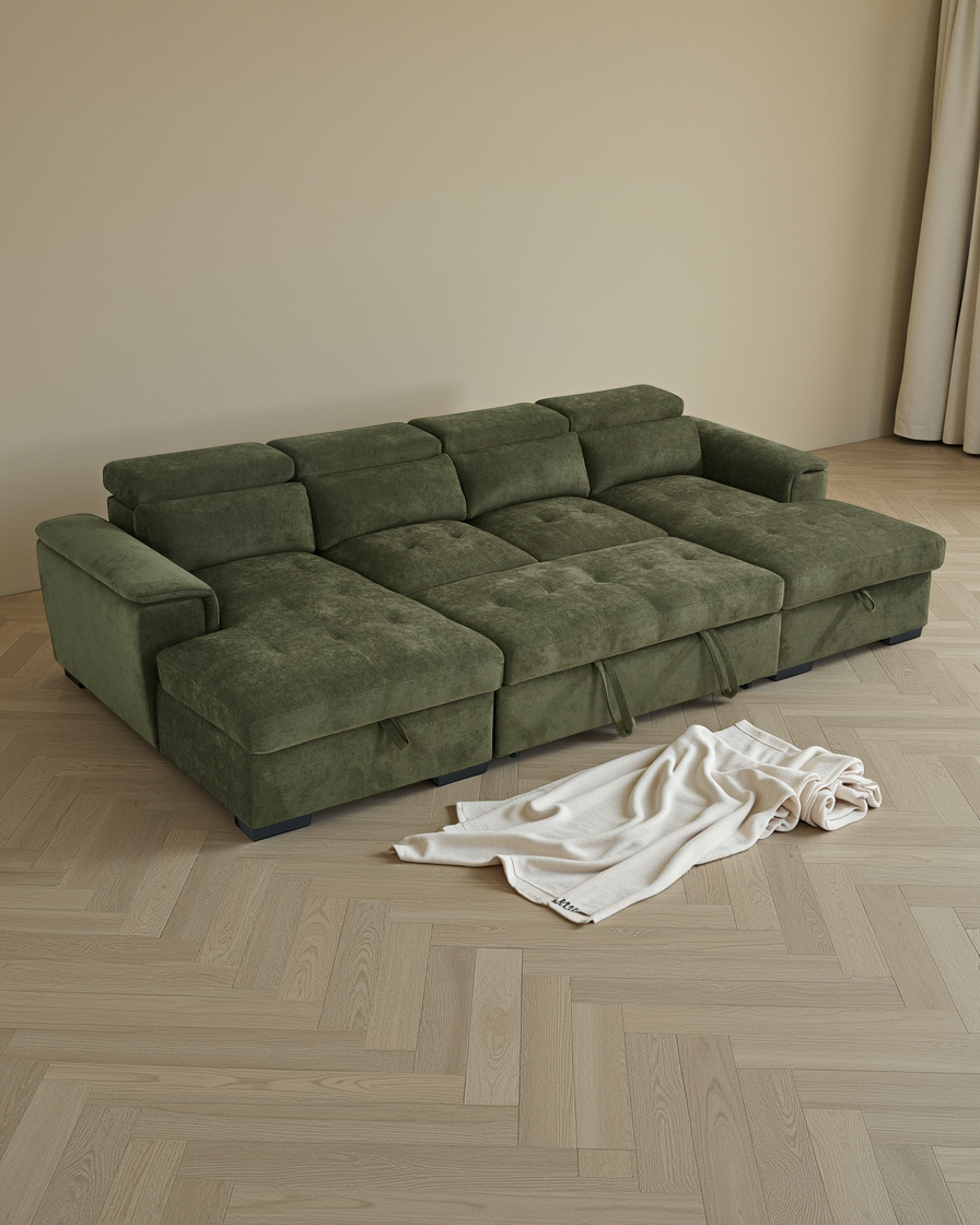 London Sofabed Green U Shape Corner