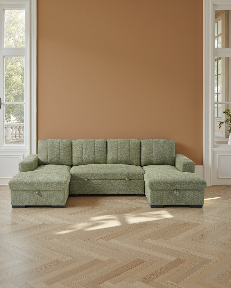 Warsaw Sofabed Green U Shape Corner
