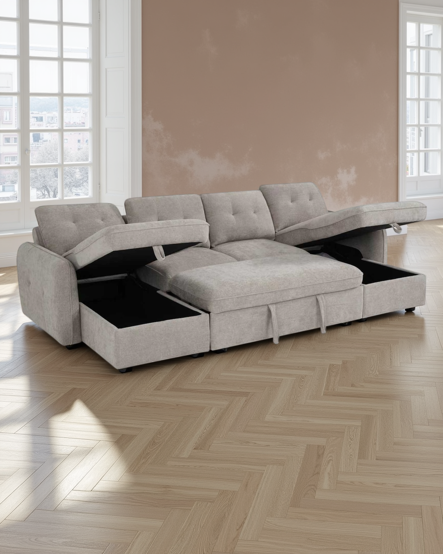 Liverpool Sofabed Beige U Shape Corner