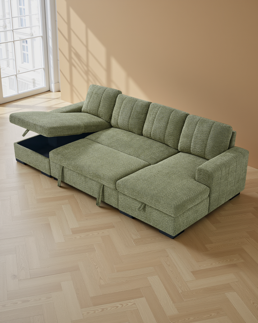 Warsaw Sofabed Green U Shape Corner