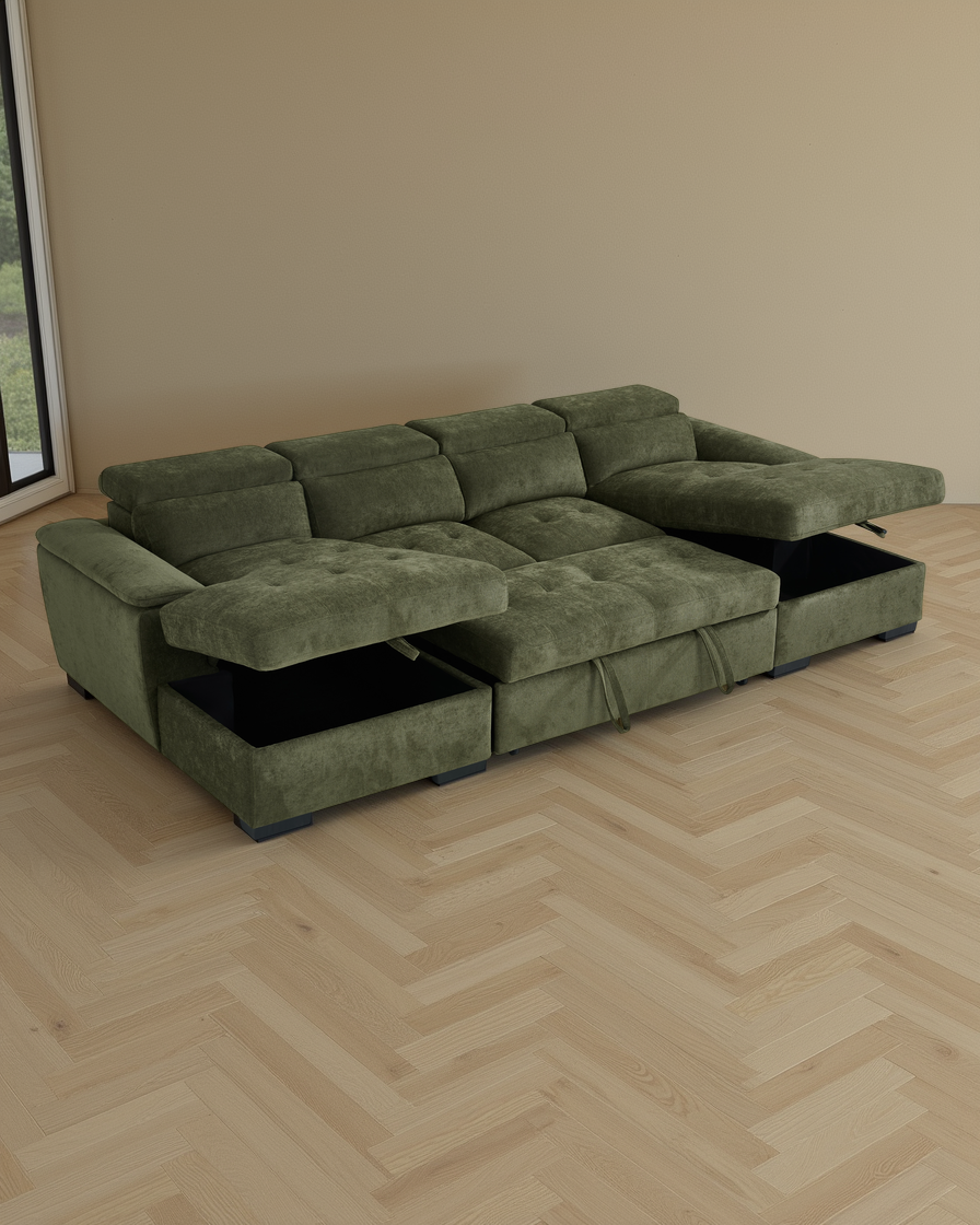 London Sofabed Green U Shape Corner