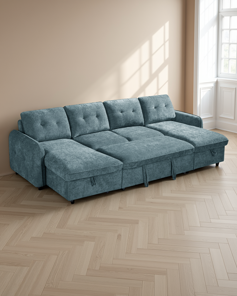 Liverpool Sofabed Blue U Shape Corner