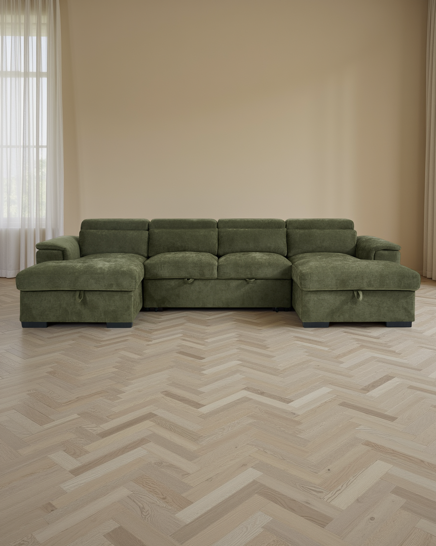 London Sofabed Green U Shape Corner
