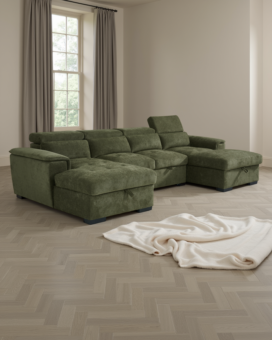 London Sofabed Green U Shape Corner