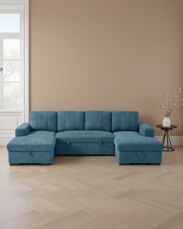 Warsaw Sofabed Blue U Shape Corner