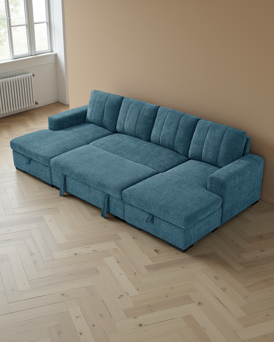 Warsaw Sofabed Blue U Shape Corner