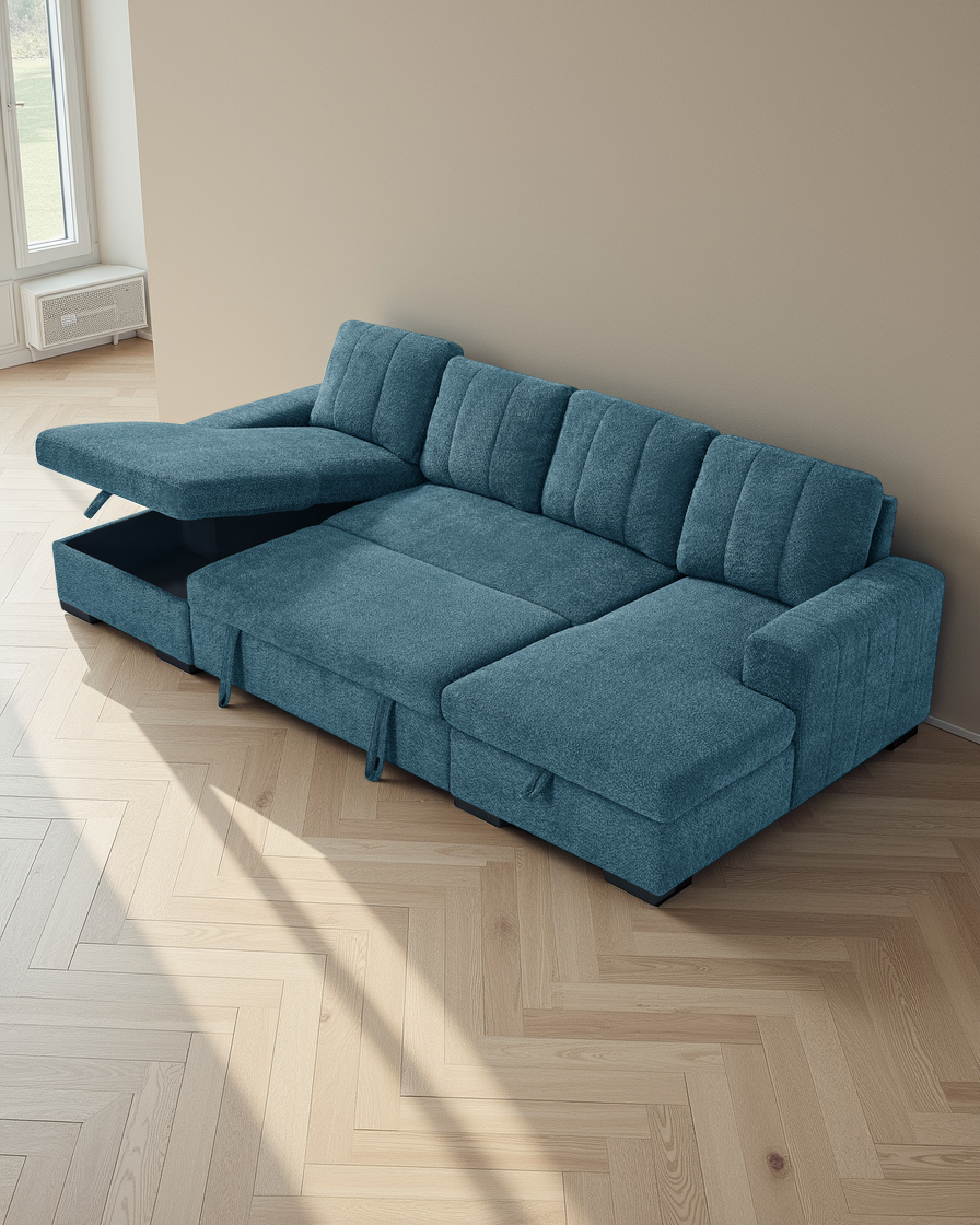 Warsaw Sofabed Blue U Shape Corner