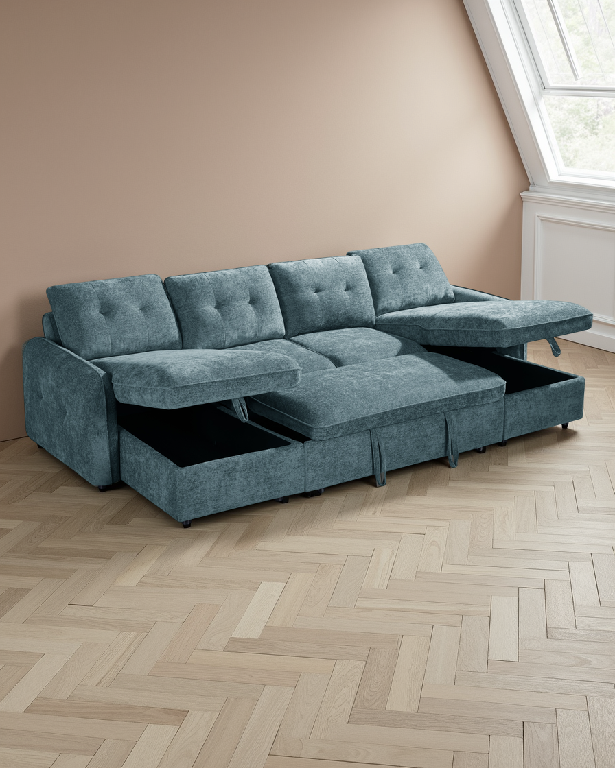 Liverpool Sofabed Blue U Shape Corner