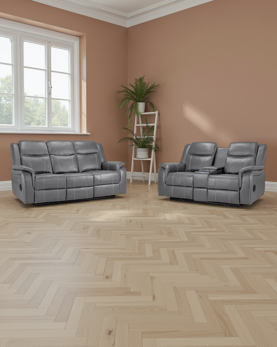 Porto Tech Recliner Sofa Grey 3+2 Seater