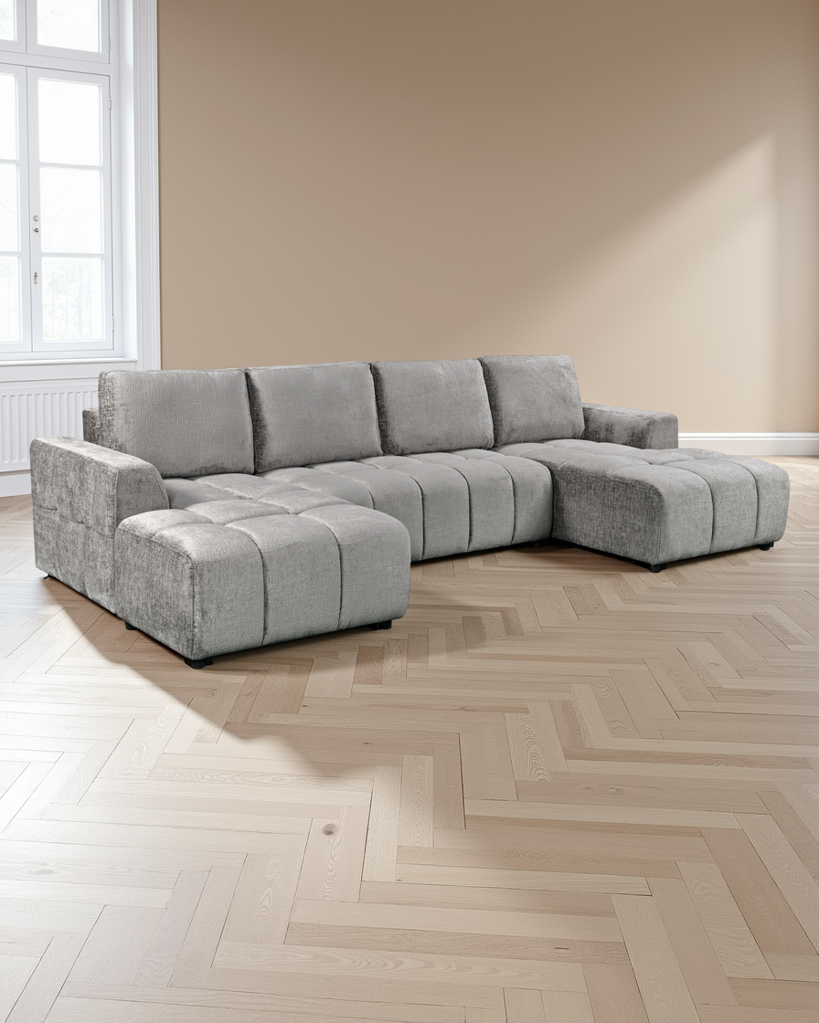 Helsinki Luxury Grey U Shape Corner Sofabed