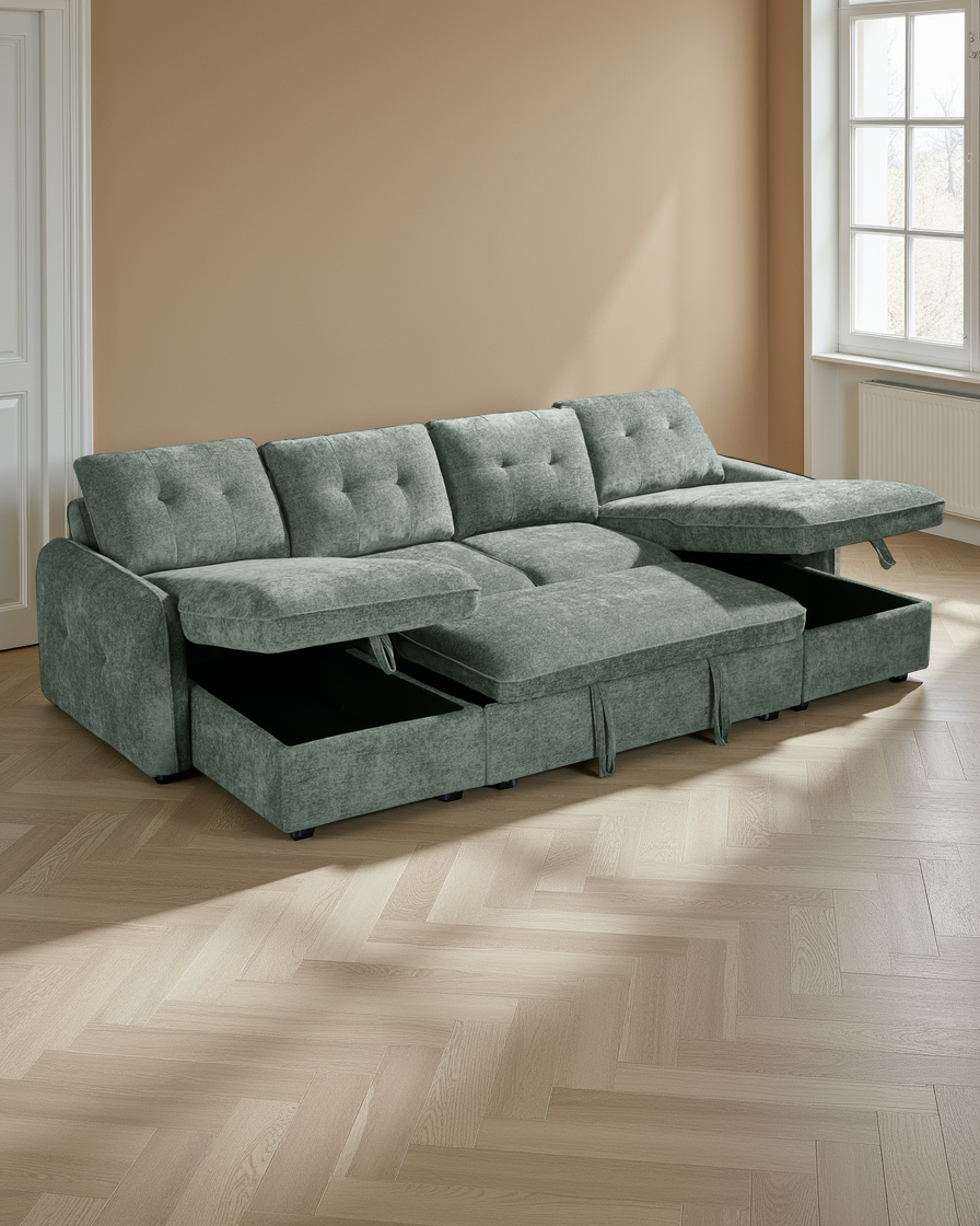 Liverpool Sofabed Green U Shape Corner
