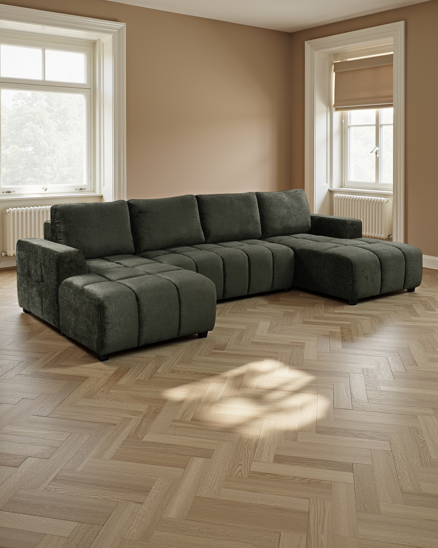 Helsinki Luxury Green U Shape Corner Sofabed
