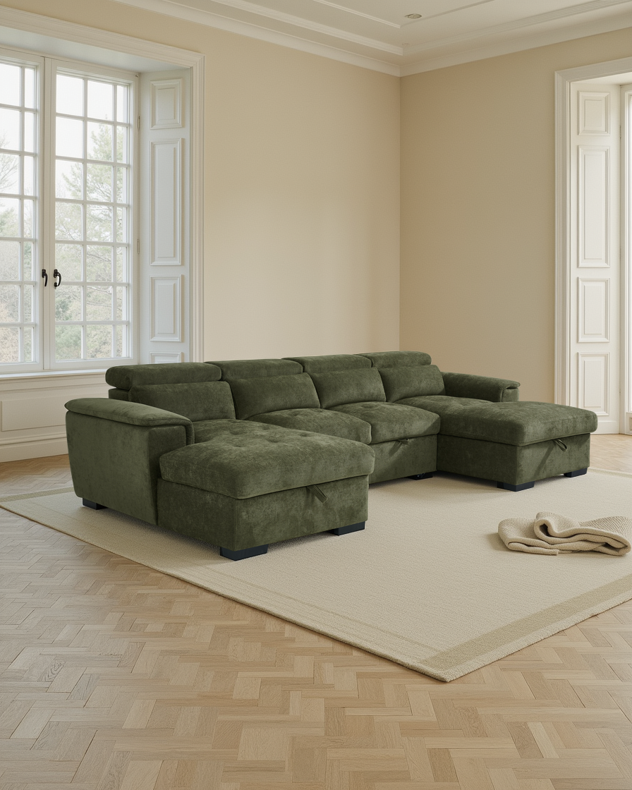 London Sofabed Green U Shape Corner