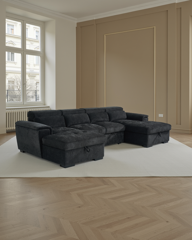 London Sofabed Black U Shape Corner