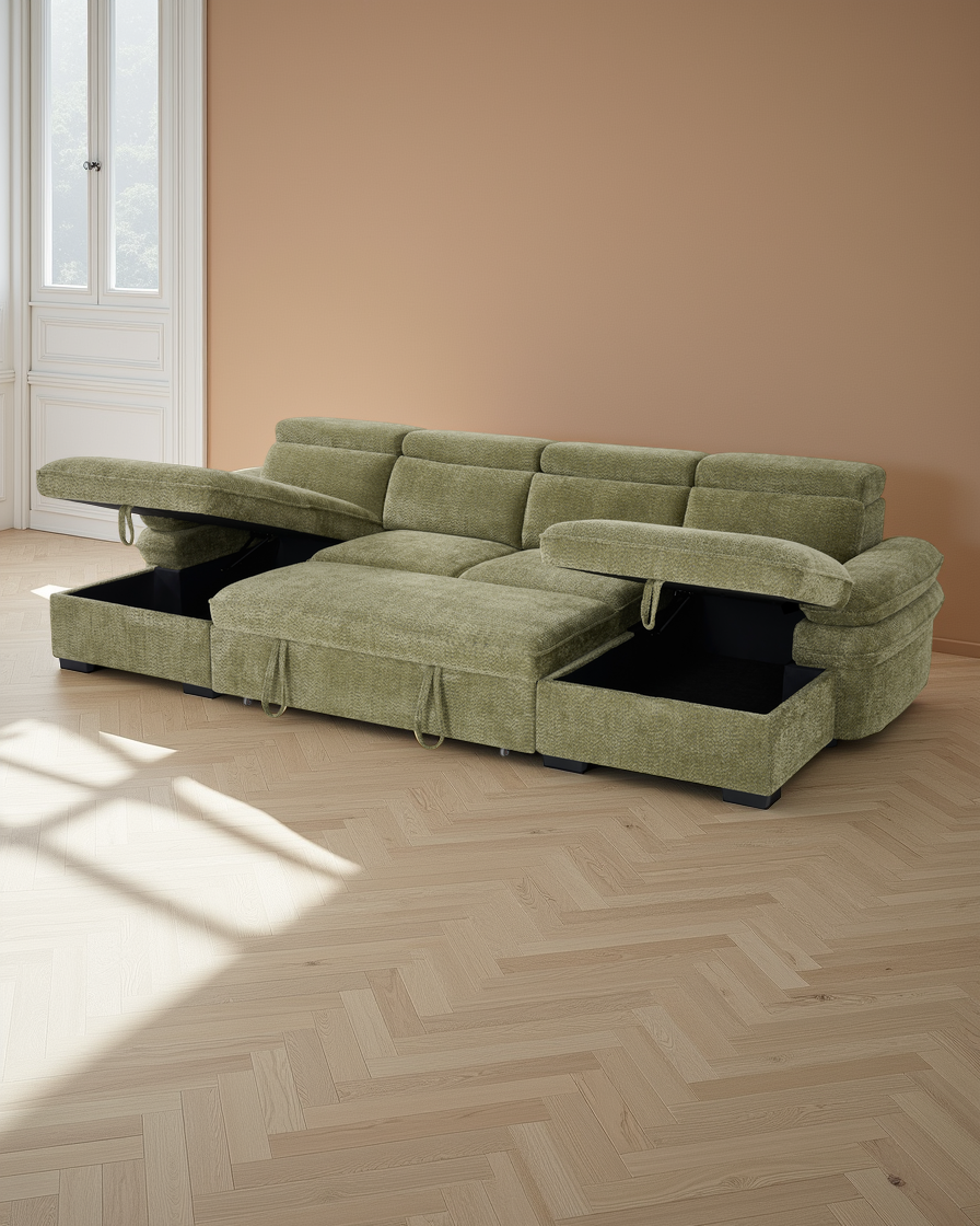 Valencia Sofabed Green U Shape Corner