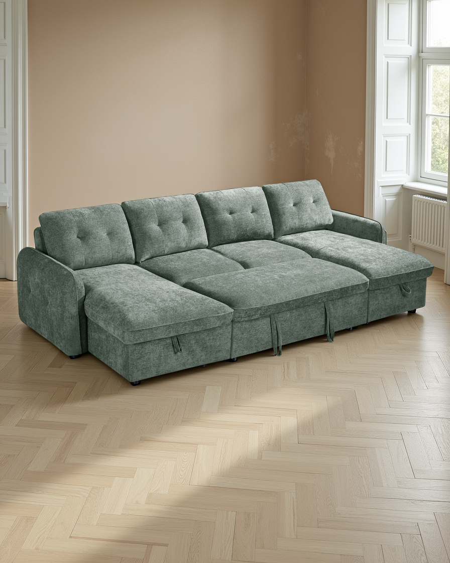 Liverpool Sofabed Green U Shape Corner