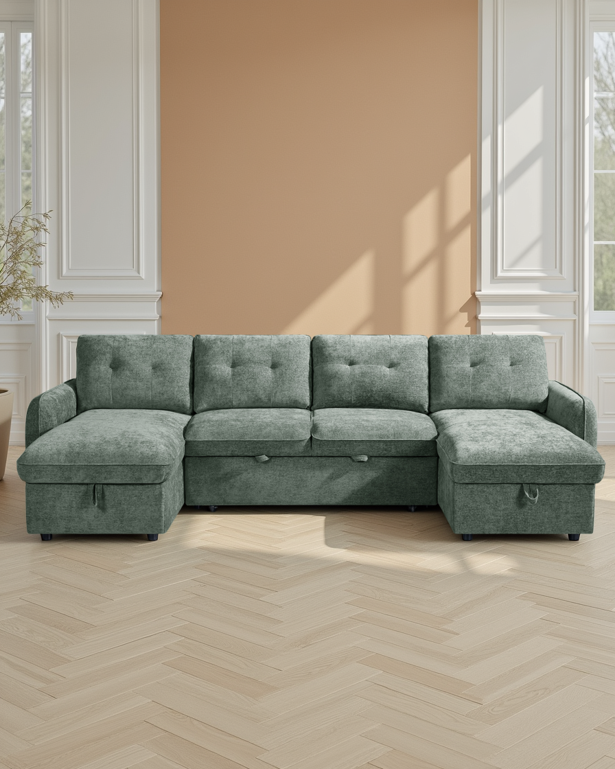 Liverpool Sofabed Green U Shape Corner
