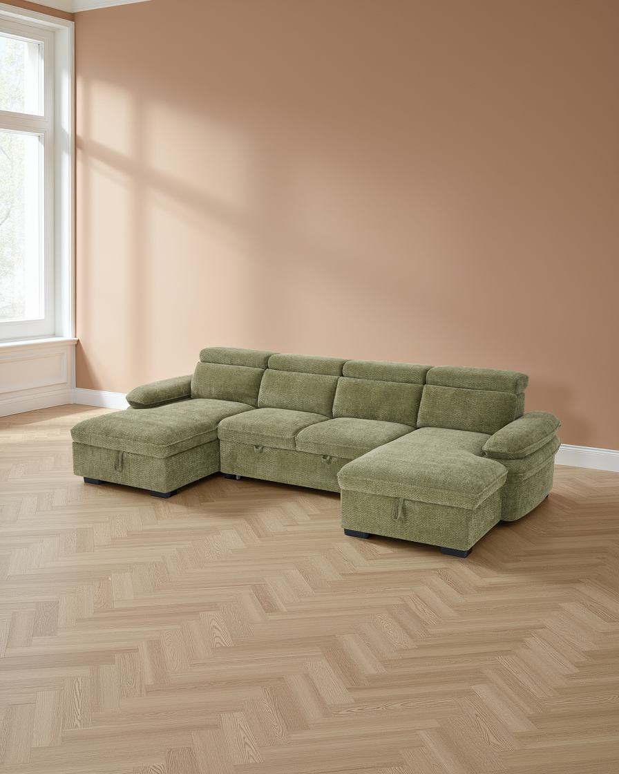 Valencia Sofabed Green U Shape Corner