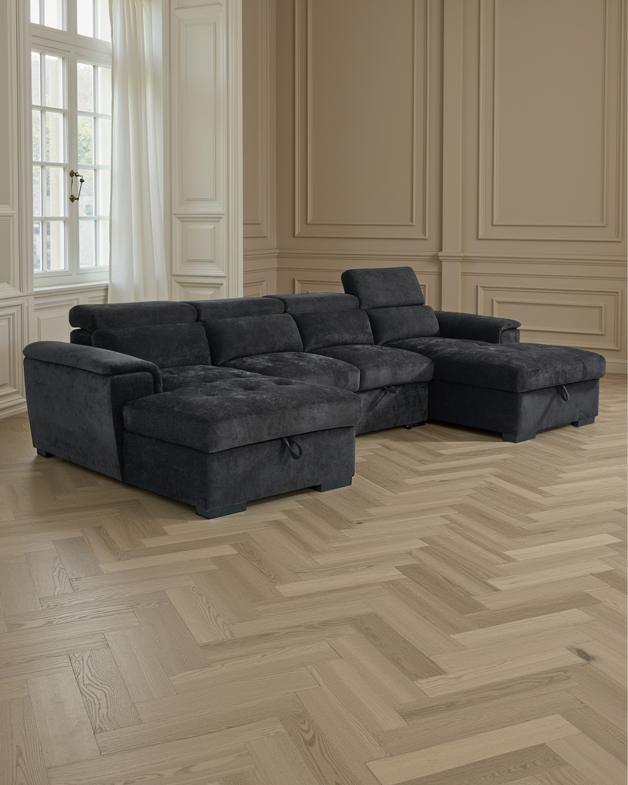 London Sofabed Black U Shape Corner