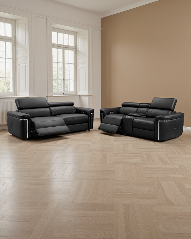 Vilnius Electric Recliner Sofa Black 3+2 Seater