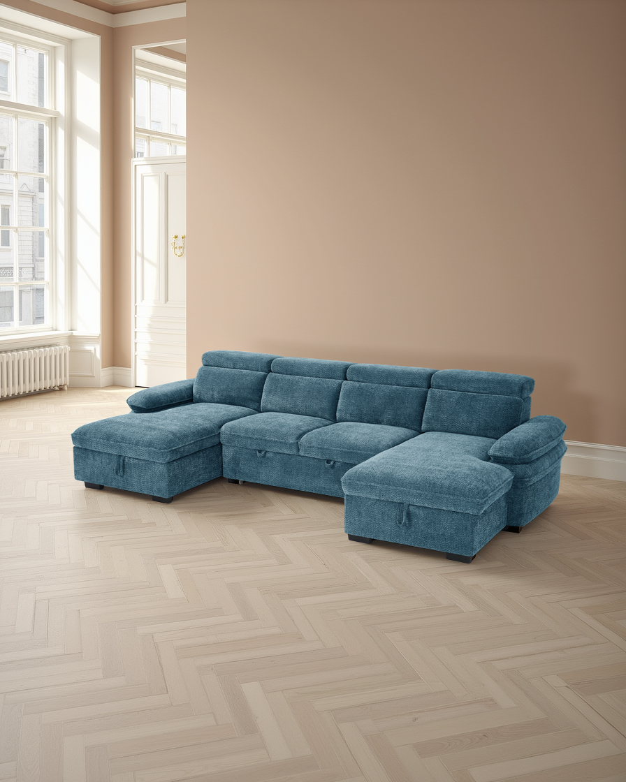 Valencia Sofabed Blue U Shape Corner