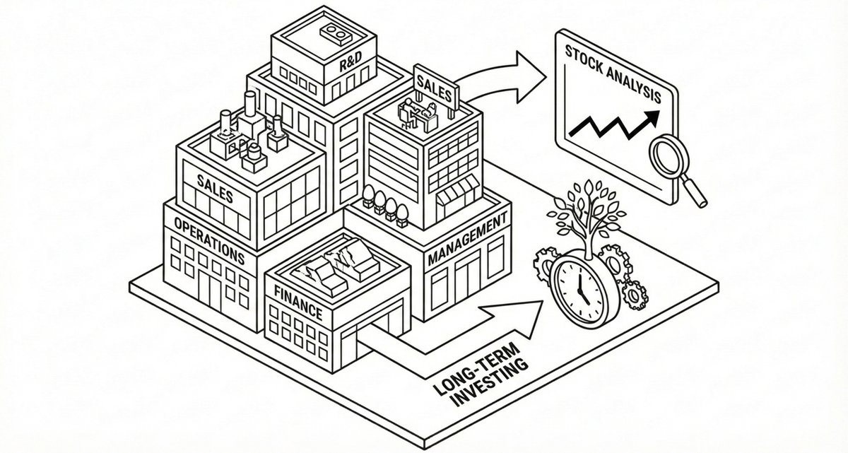 Illustration representing how to analyze a stock by focusing on the business