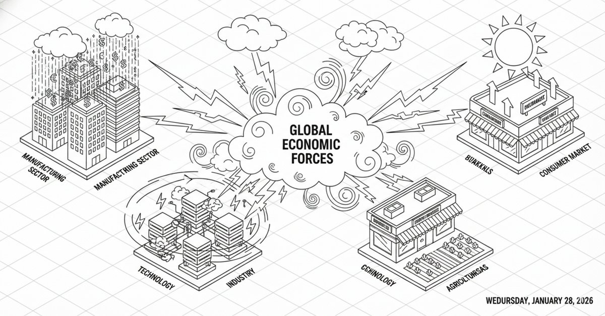Illustration showing economic forces affecting multiple businesses at the same time