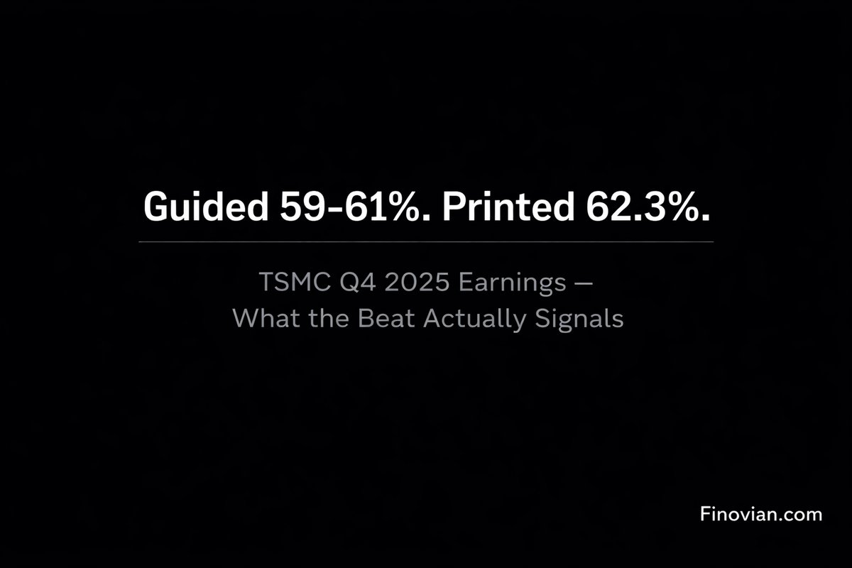 TSMC Q4 2025 earnings showing record 62.3% gross margin beating guidance of 59-61%, with Q1 2026 gross margin guidance of 63-65%