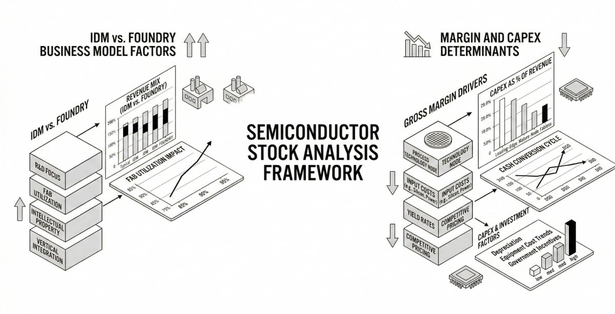 Semiconductor stock analysis framework showing business model, margins, and CAPEX factors