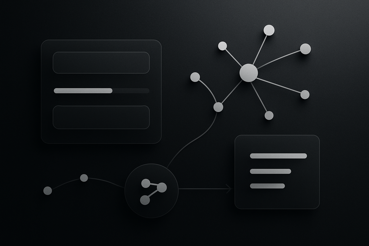 Imagen editorial abstracta que sugiere diseño conductual y formularios digitales, con overlays de UI sobre fondo oscuro y neutro