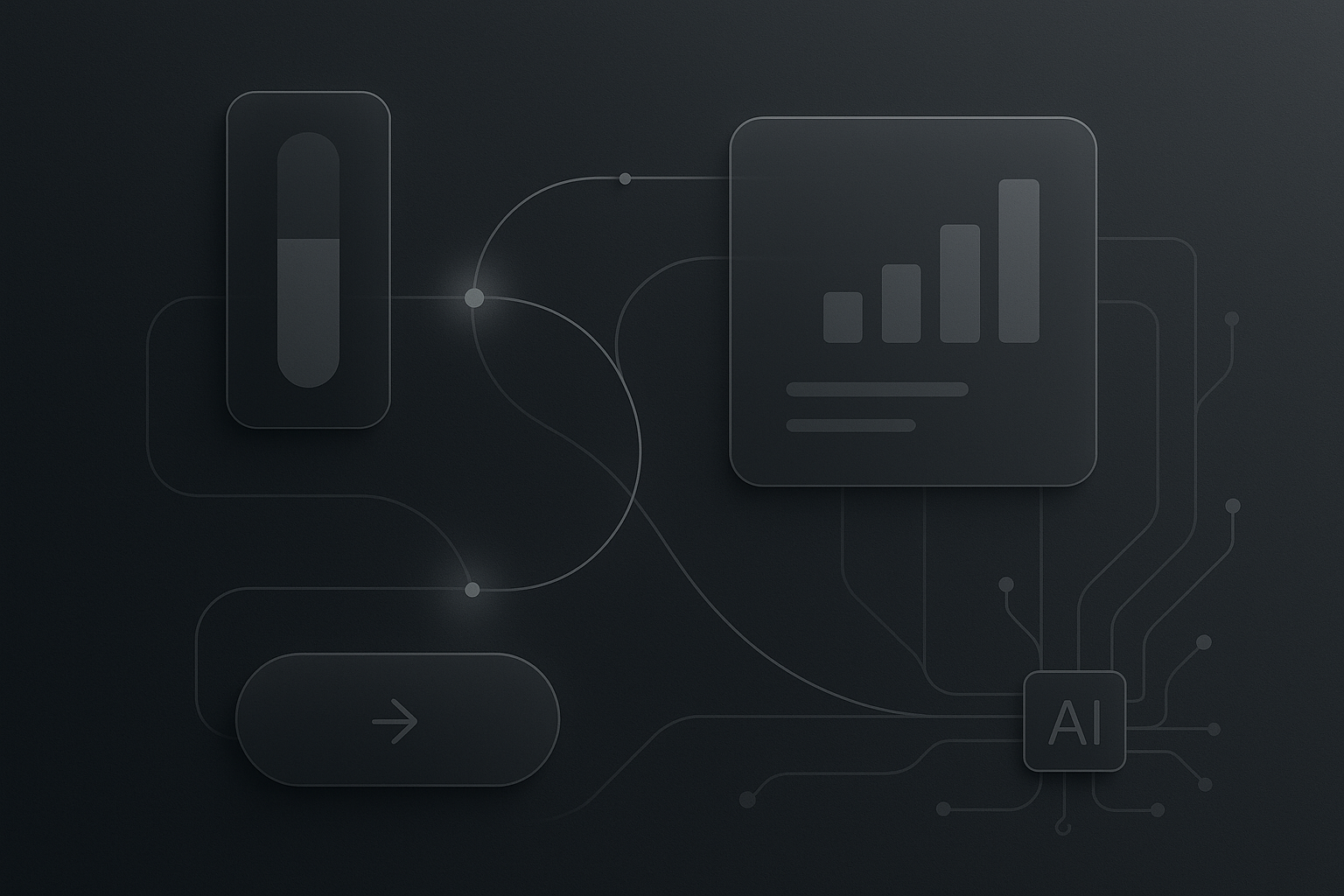 Abstract editorial image showing a dark neutral background with crisp UI overlays, behavioural psychology cues and AI workflow motifs