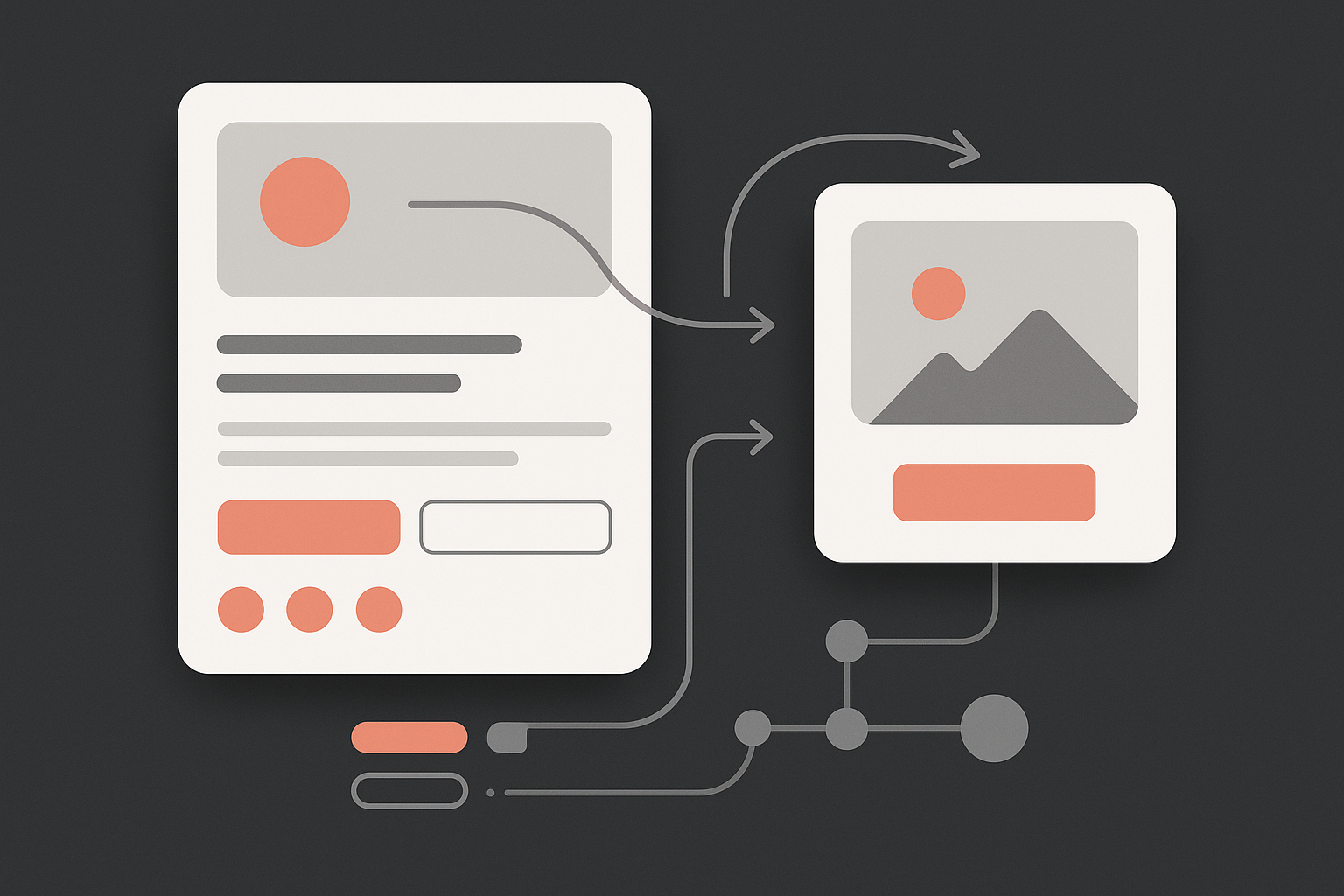 Abstract editorial image showing a landing page overlay on a dark neutral background with UI cues and behavioural psychology markers