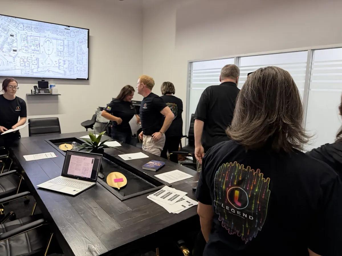 Legend Networking technical team reviewing practice infrastructure at the Dallas operations center