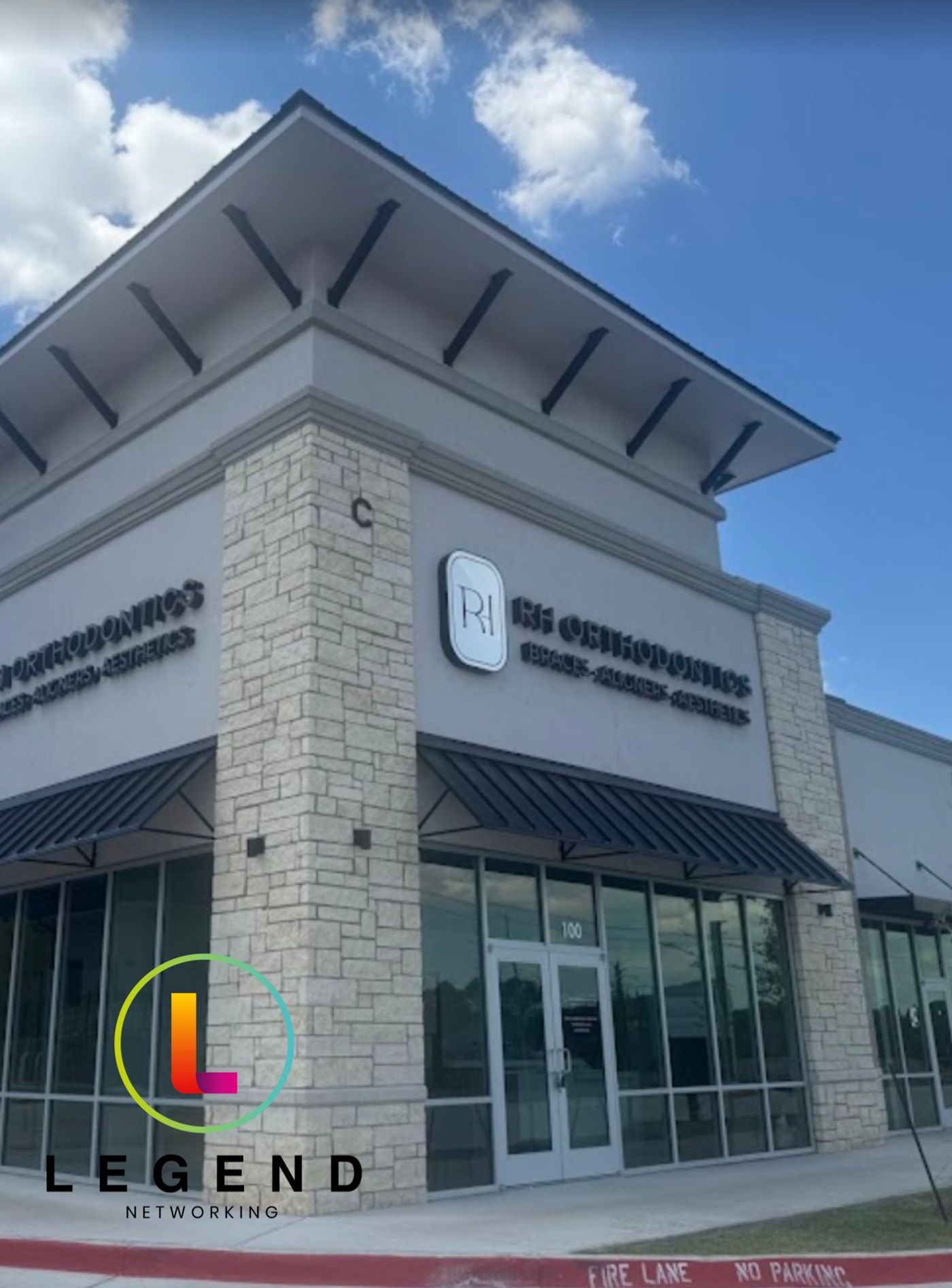 Stone building exterior with RH Orthodontics signage at RH Ortho in The Colony, TX
