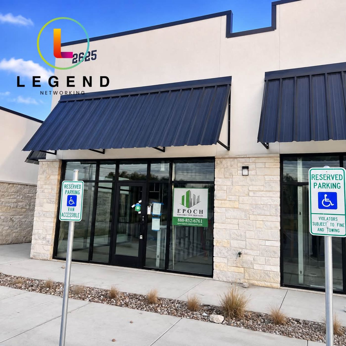 Storefront entrance under construction before signage, with building number 2625 above the door at Althea Dentistry, Georgetown, TX