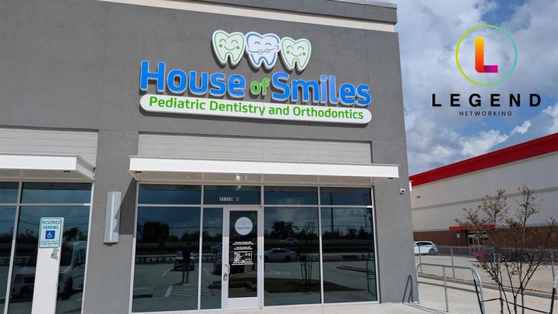 Storefront and sign of House of Smiles Pediatric Dentistry and Orthodontics in Cypress