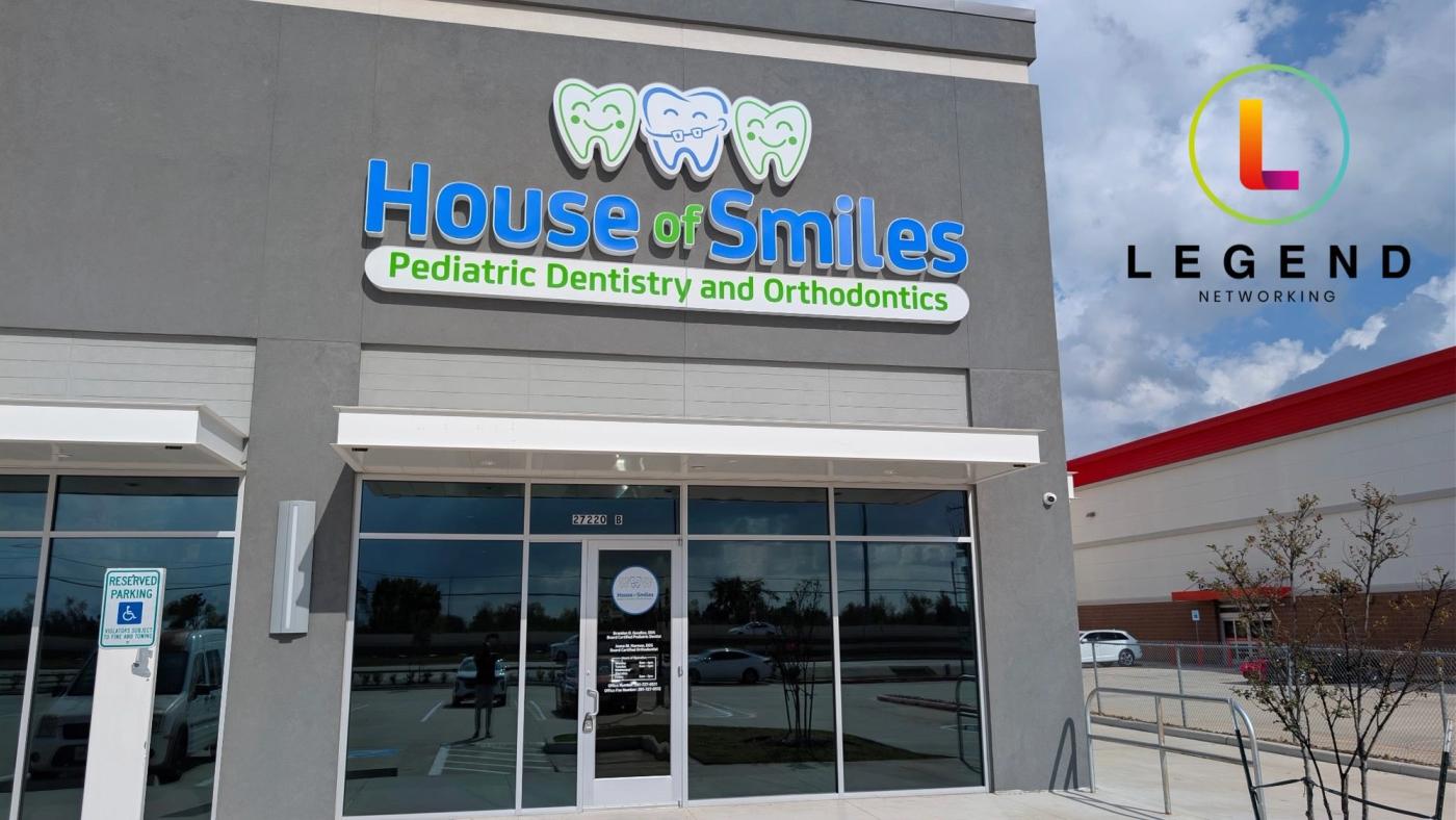 Storefront and sign of House of Smiles Pediatric Dentistry and Orthodontics in Cypress, TX