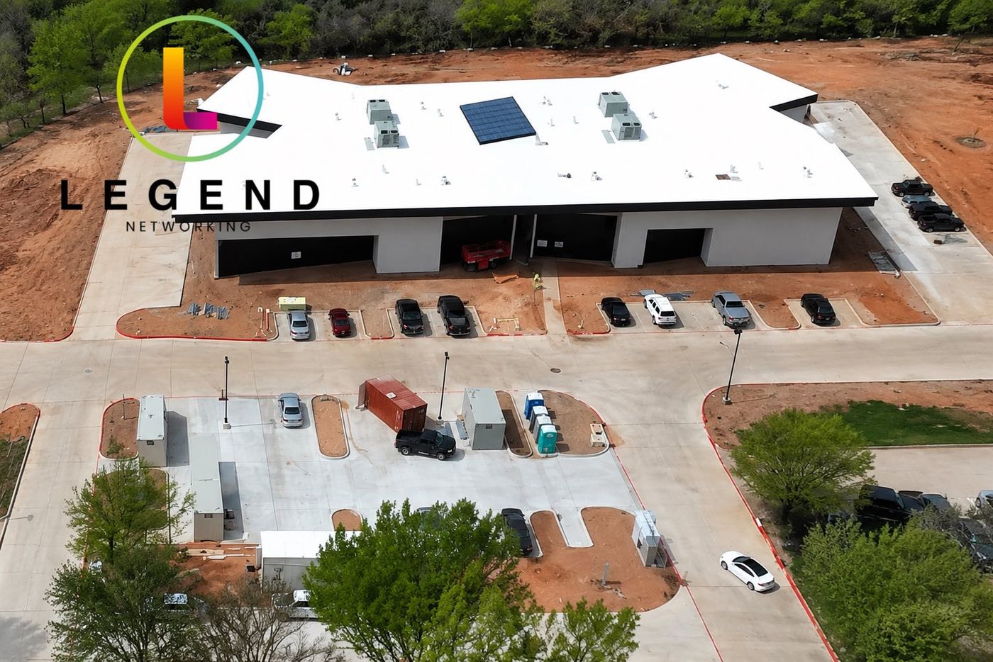 Aerial view of the finished Titensor Dental building and parking lot in Flower Mound, TX