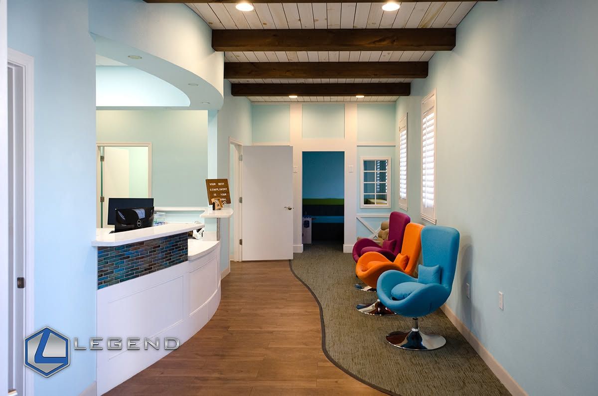 Colorful seating and reception at Dental Smart Kids in Frisco.
