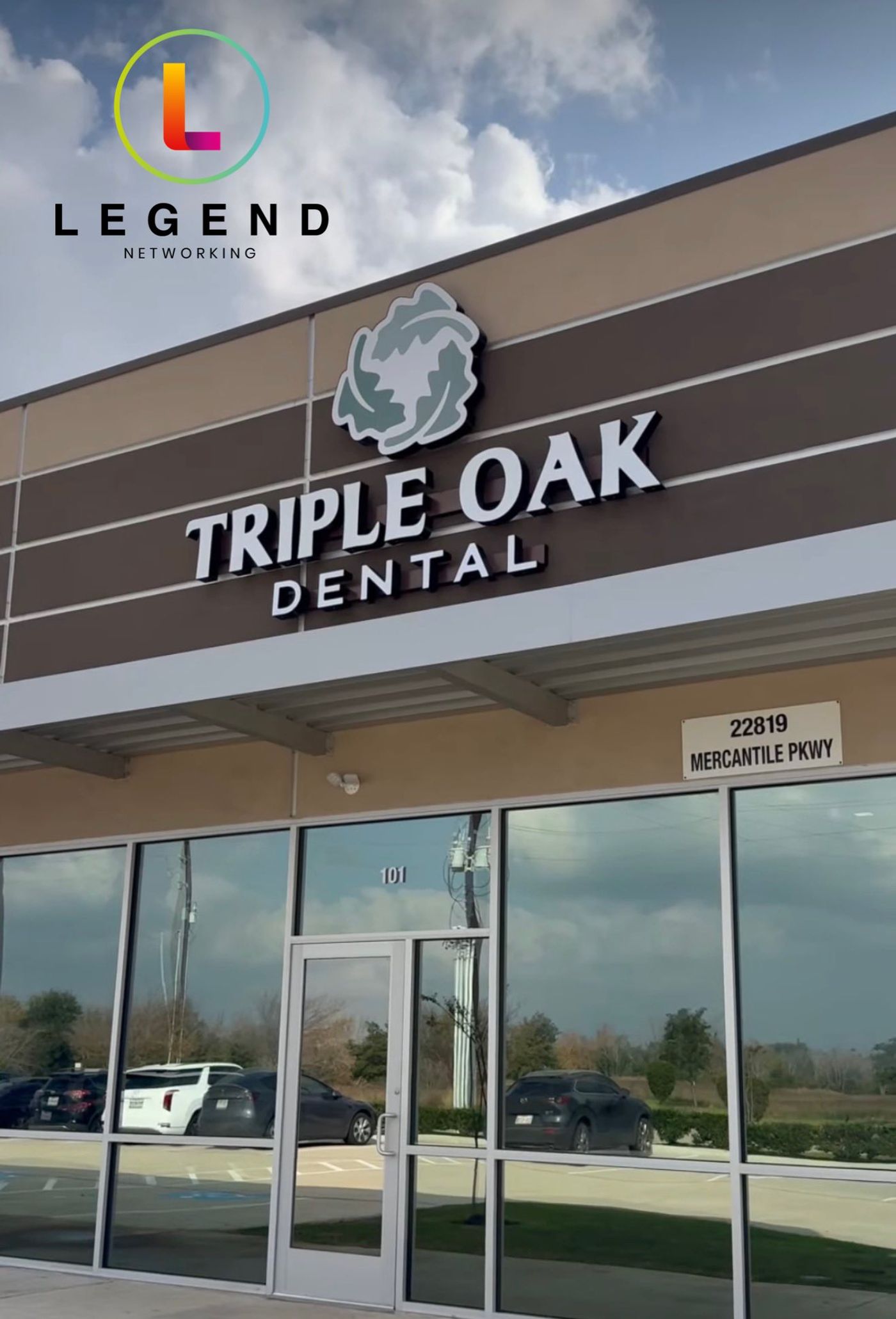 Storefront with the Triple Oak Dental sign at Triple Oak Dental & Wellness in Katy, TX