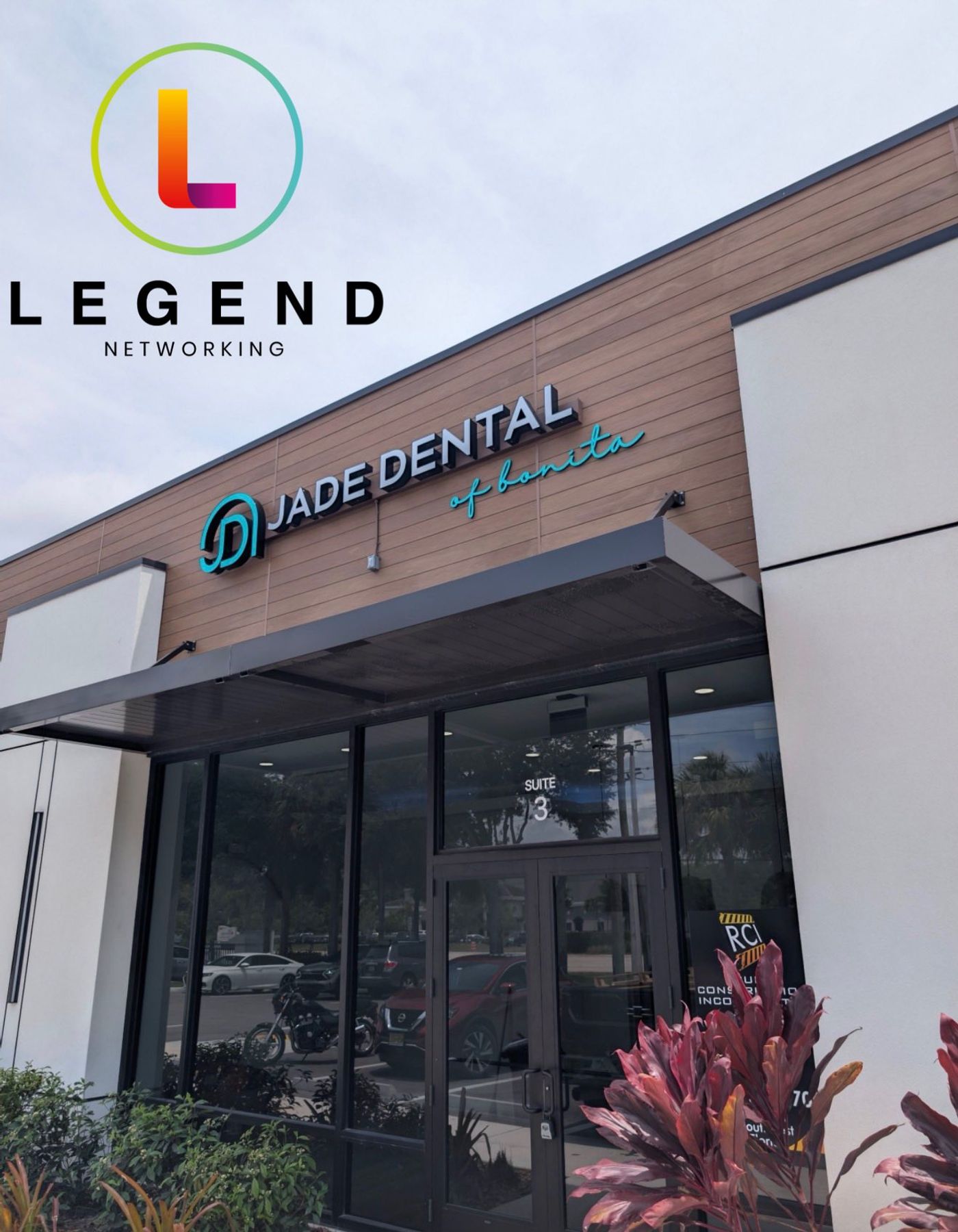 Storefront with the former Jade Dental of Bonita sign, now JUNE Dental of Bonita, Bonita Springs, FL