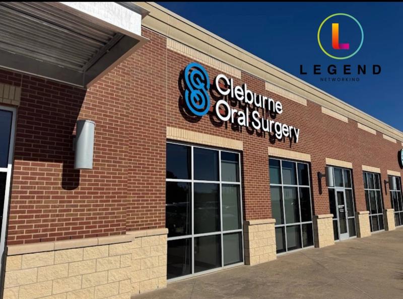 Brick storefront with the Cleburne Oral Surgery sign in Cleburne
