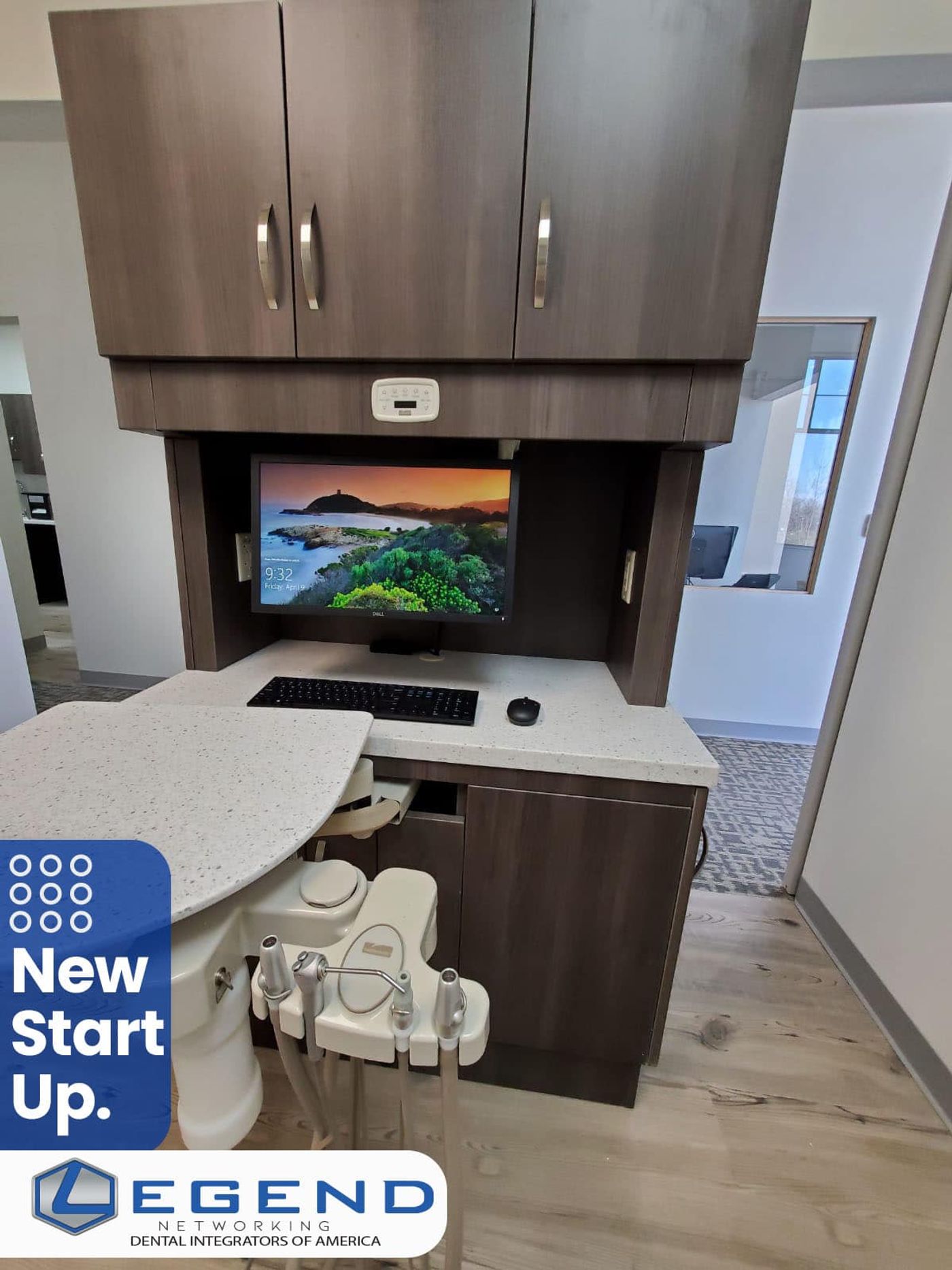 Operatory workstation with monitor, keyboard and dental delivery unit at Sincere Smiles Dental, Howell, MI