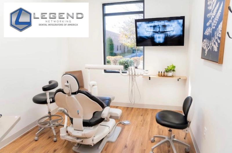 Treatment room with dental chair and an X-ray on the wall monitor at Drakes Creek Dental in Hendersonville, TN