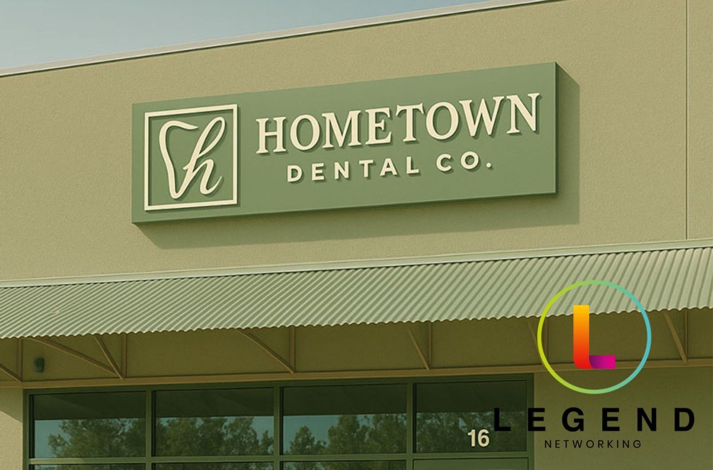 Hometown Dental Co. sign above the storefront entrance, Hometown Dental Co., Bastrop, TX